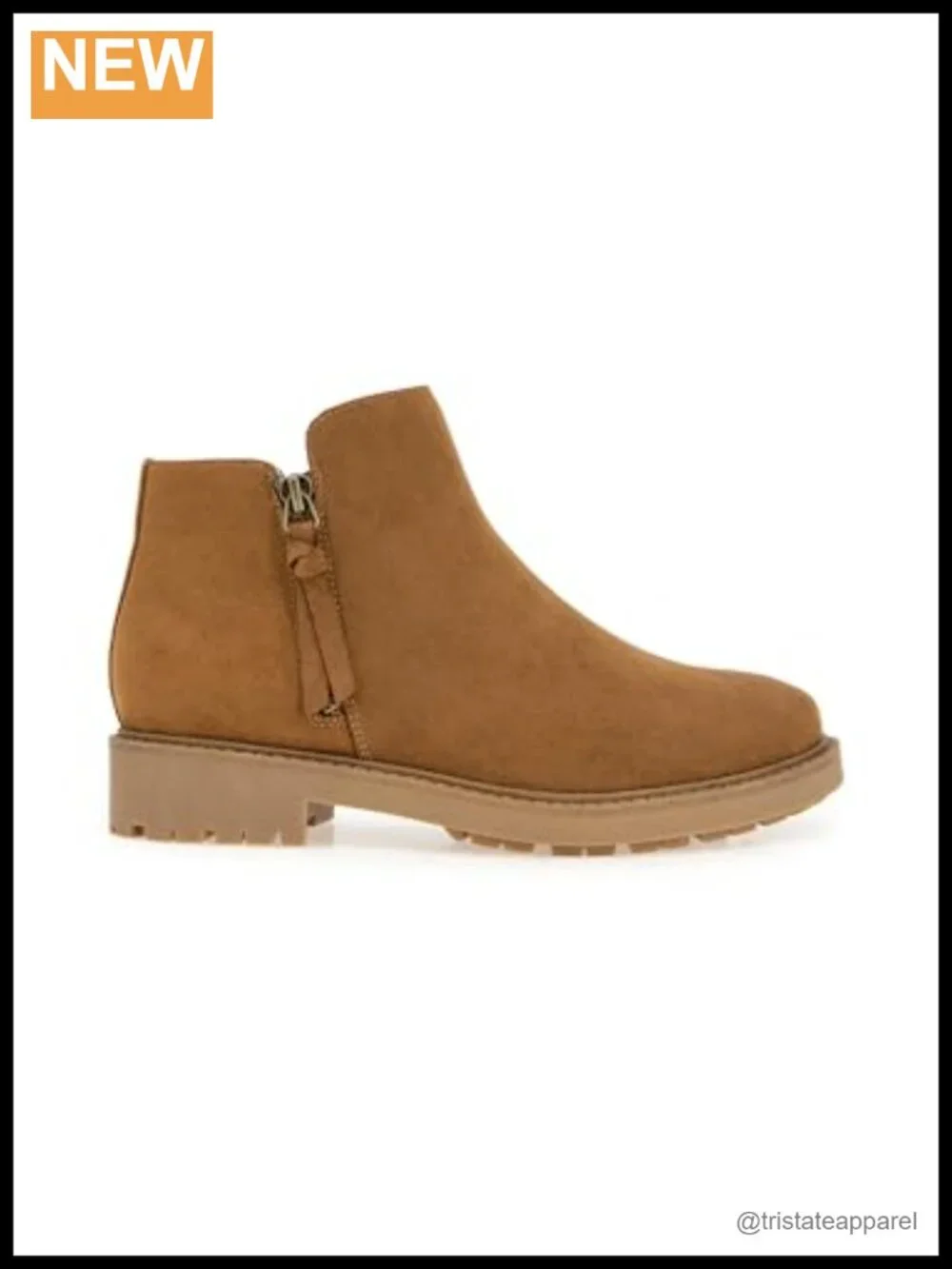 ESPRIT Women's Faux Suede Ankle Booties Block Heel Zip Tassels